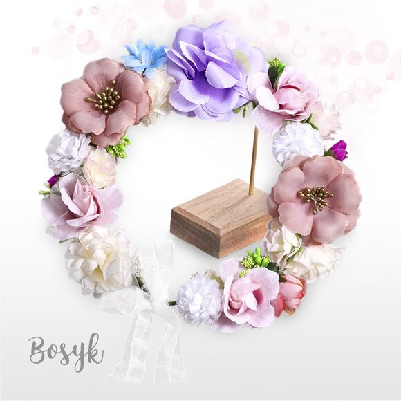 Dusty Rose Blush Baby Pink Ivory Lilac Flower Girl Crown-Spring floral Girl Halo - Picture 10 of 10